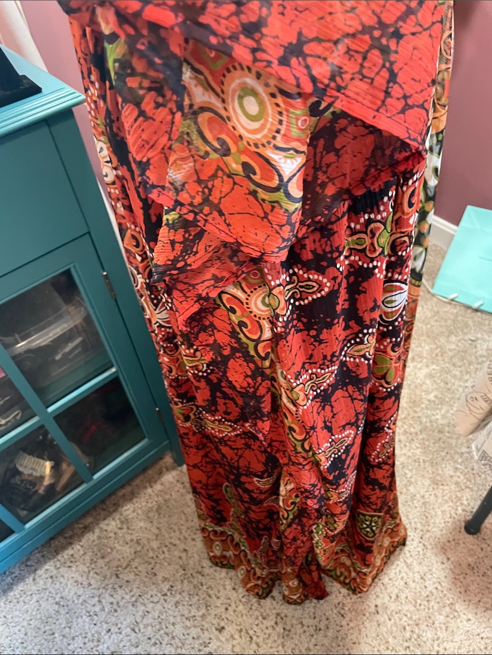 Bohemian V-Neck Floral Maxi Kaftan in Rust Red MPH Collection - Picture 5 of 13